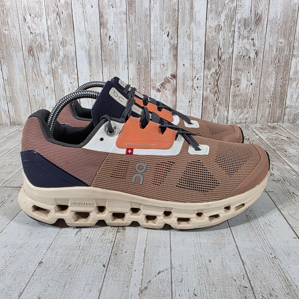 On Cloudstratus Womens Running Shoes Brown Orange Navy 39.98657 Size 10